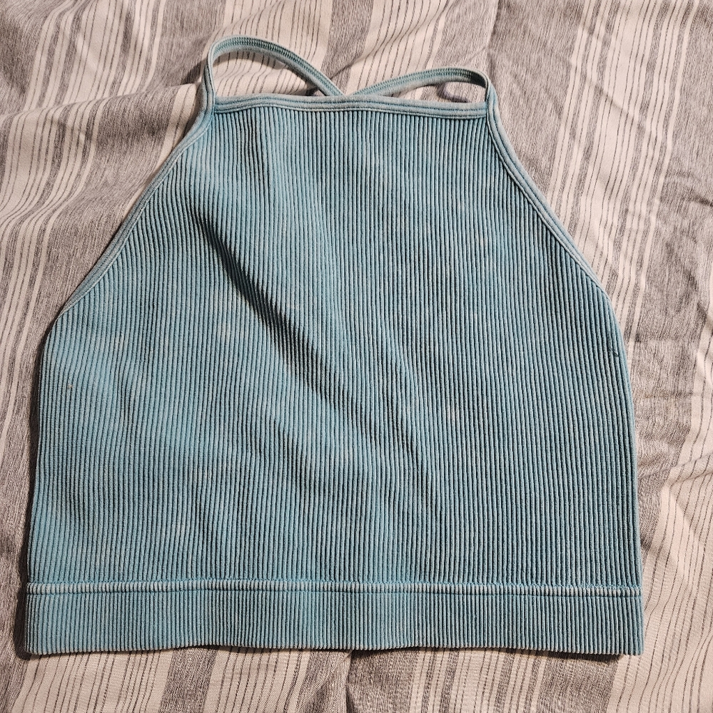 Ribbed Halter Neck Top - Blue